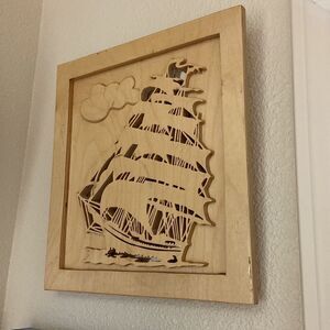 Handmade Wood And Mirror Well Decor Boat Ship 🛳 31.5”x13.5”Size